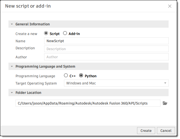 Create New Script or Add-In
